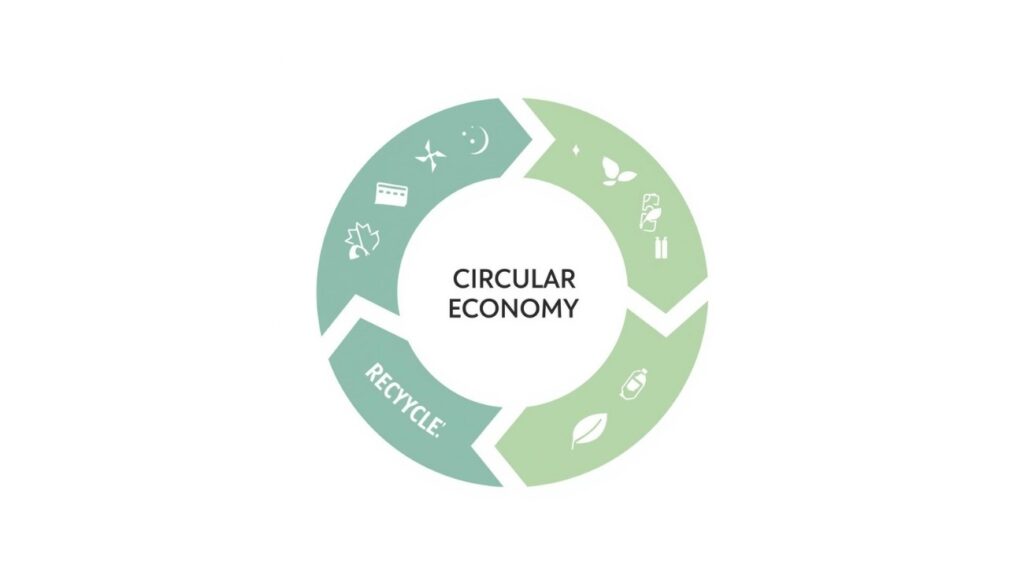 Circular economy diagram showing recycling and reuse for sustainable manufacturing process